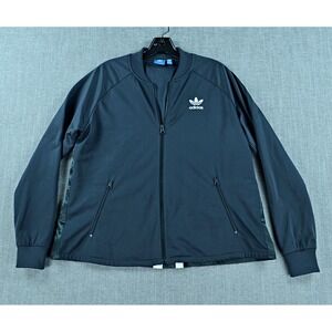 Adidas Track Jacket Women's M Black Full Zip Info Poster Superstar Lined Sports